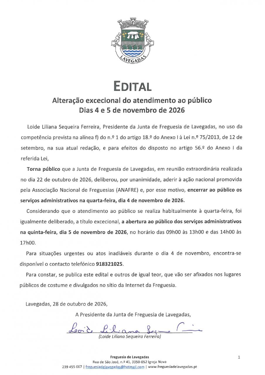 Altera&ccedil;&atilde;o excecional do atendimento ao p&uacute;blico - dias 4 e 5 de novembro